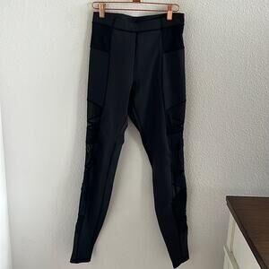 Lululemon Just Breathe Pant High Rise Black Polka Dot Mesh 6